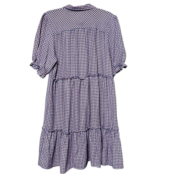 Umgee Gingham Pink and Blue Plaid Ruffled Babydoll Puff Sleeve Cotton Dress XL - Picture 6 of 10